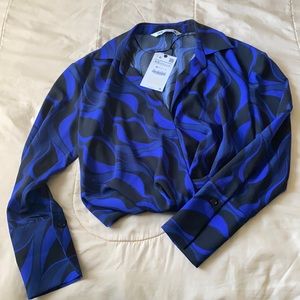 Zara blue and black top, xs, new with tags